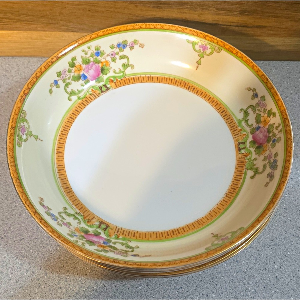 Vintage Noritake Hand Painted Floral Porcelain Bowl, Gold Trim, Japan 8 in China